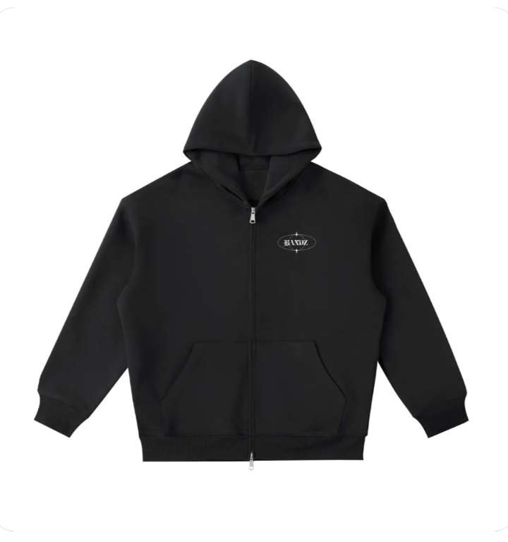 Black Bandz zip hoodie, front view